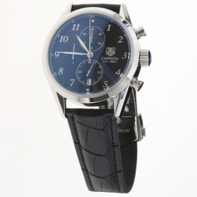 Tag Heuer Carrera Cal.1887 Working Chronograph Number Markers with Black Dial-Leather Strap