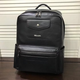 PRADA Men's New Leather Large Capacity Backpack Backpack Black(31cmx40cmx16cm）